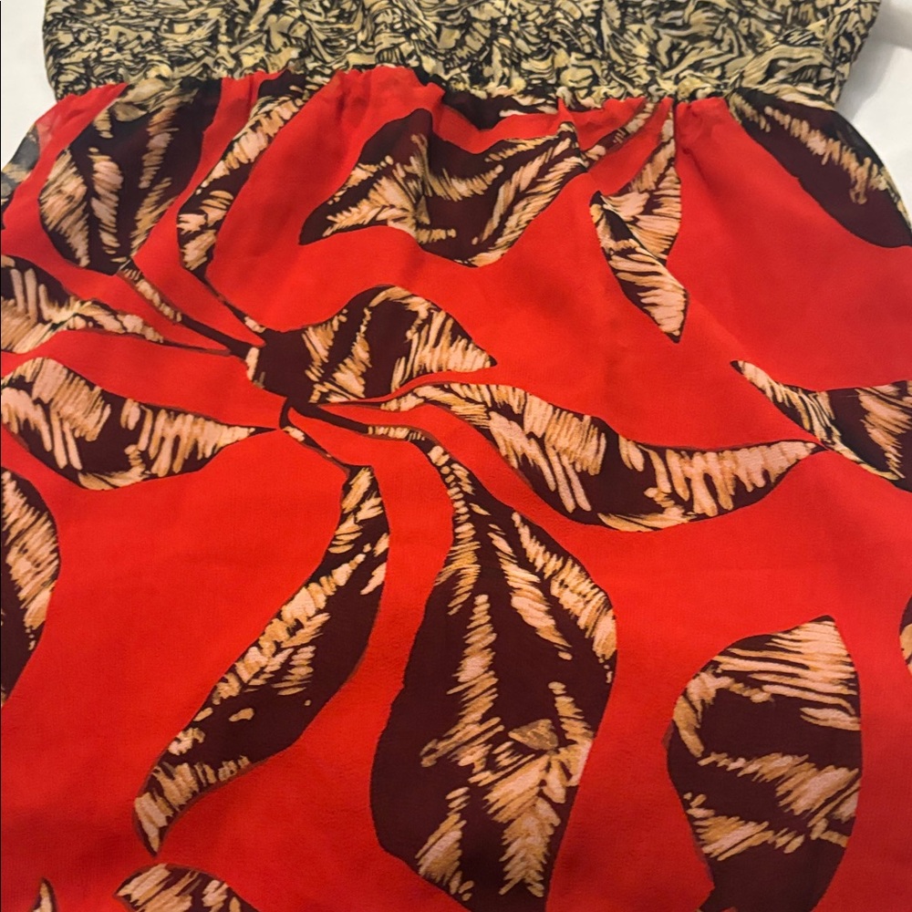 VIX PAULA HERMANNY red & Tan tropical mini dress 100% silk SZ M resort wear NWT - Picture 14 of 14